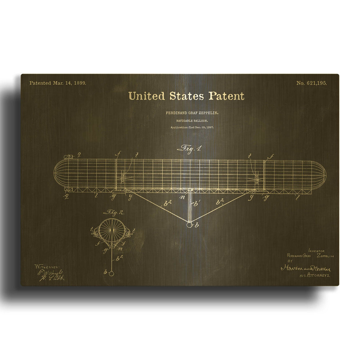 'Navigable Balloon Blueprint Patent Chalkboard' By LUXE Gold Metal Wall Art