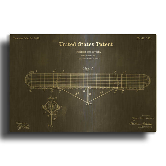 'Navigable Balloon Blueprint Patent Chalkboard' By LUXE Gold Metal Wall Art