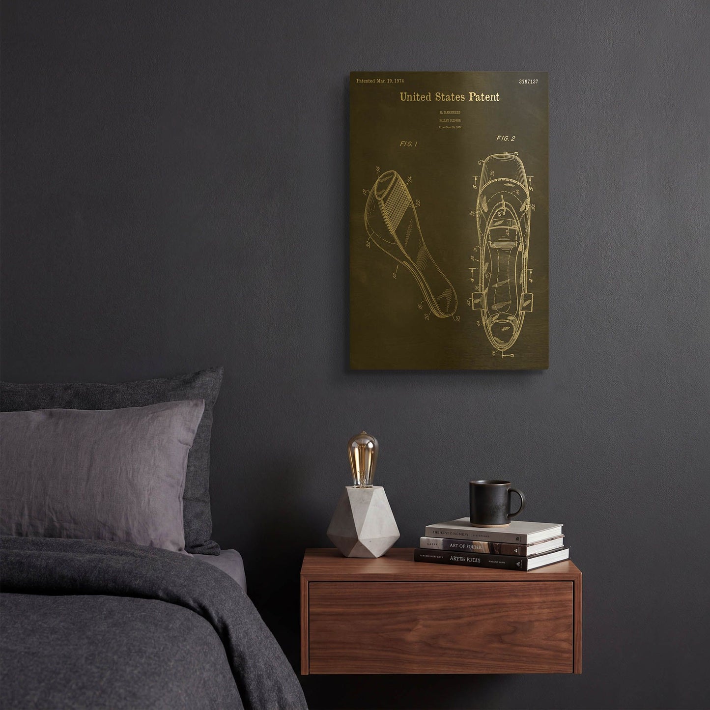'Ballet Slippers Blueprint Patent Chalkboard' By LUXE Gold Metal Wall Art