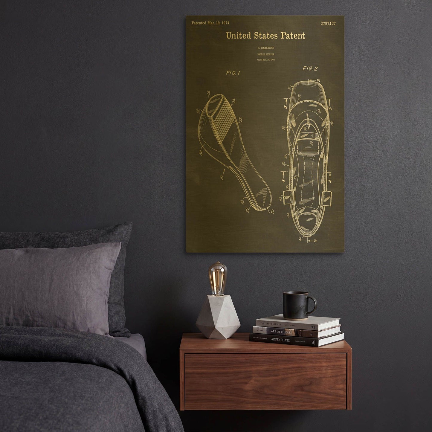 'Ballet Slippers Blueprint Patent Chalkboard' By LUXE Gold Metal Wall Art