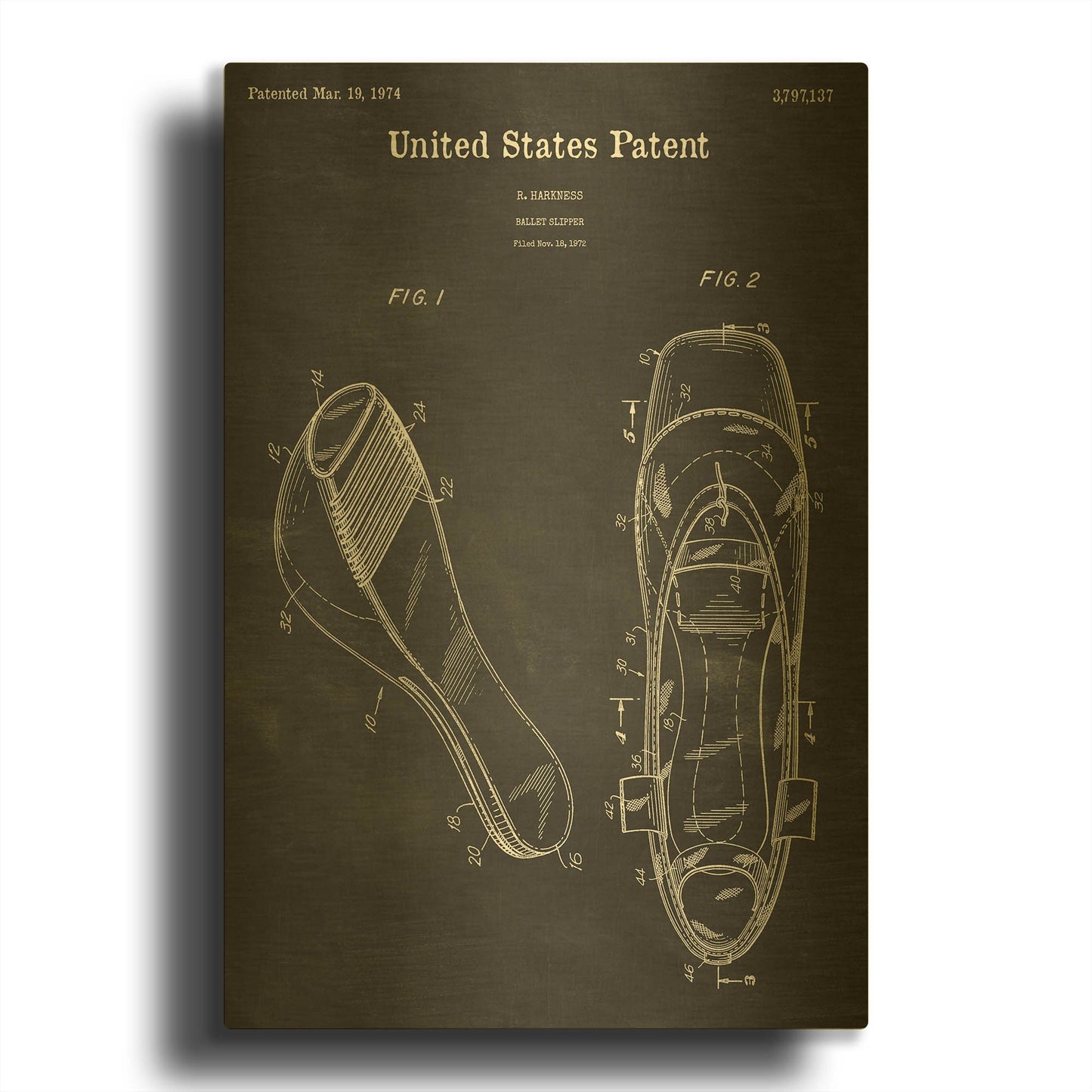'Ballet Slippers Blueprint Patent Chalkboard' By LUXE Gold Metal Wall Art
