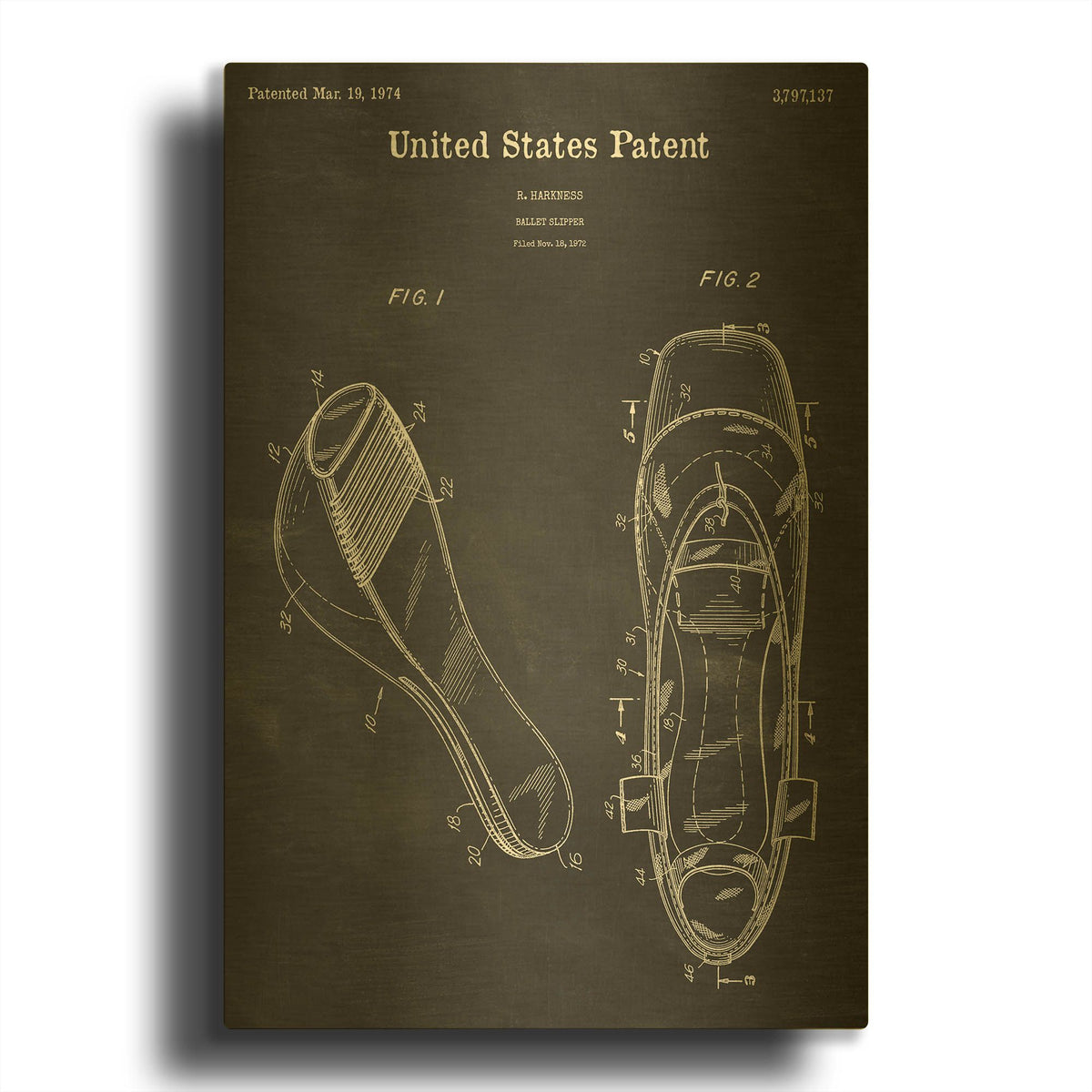 'Ballet Slippers Blueprint Patent Chalkboard' By LUXE Gold Metal Wall Art