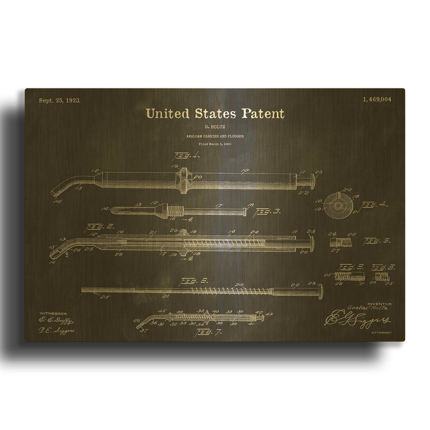'Amalgam-Dentist Equipment Blueprint Patent Chalkboard' By LUXE Gold Metal Wall Art