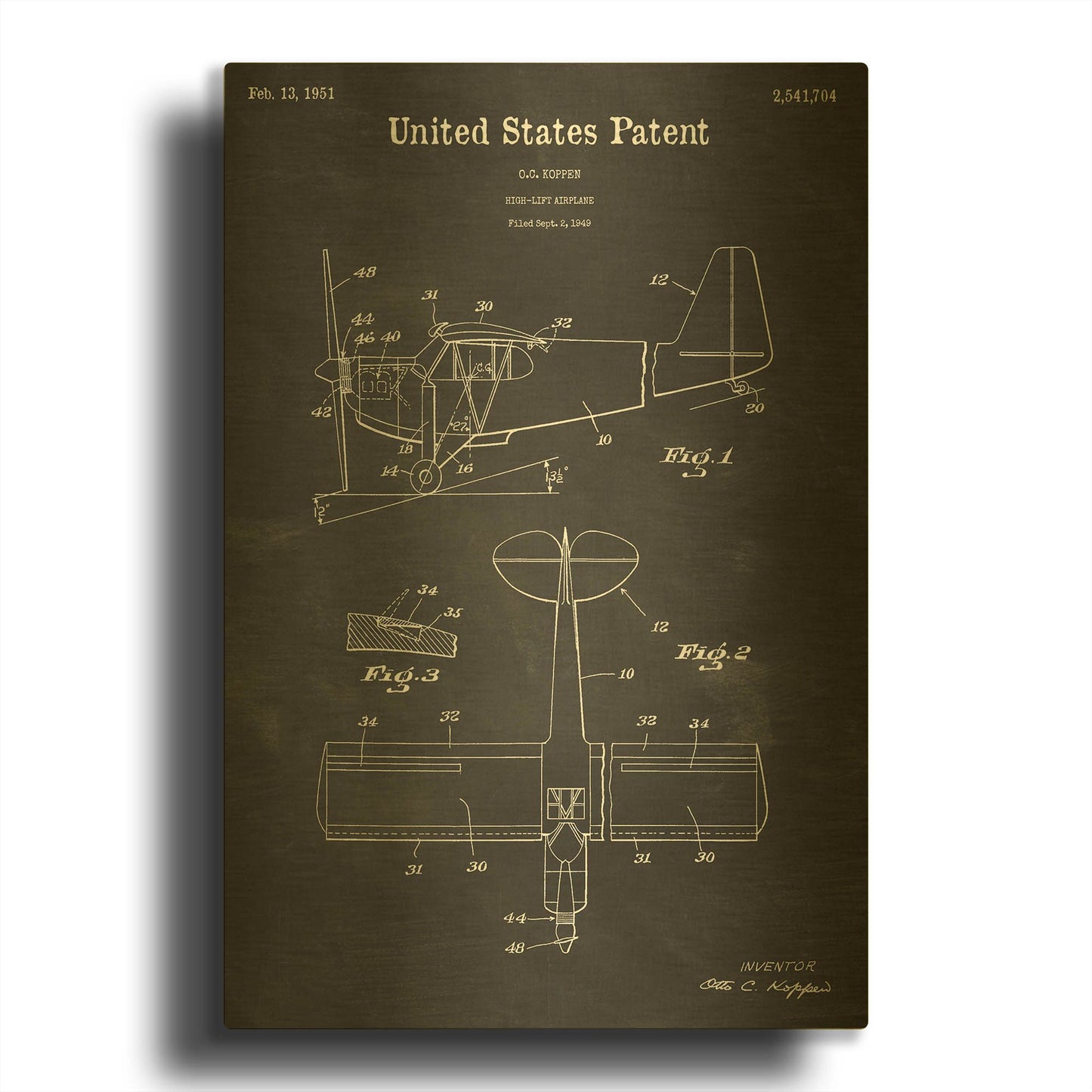 'High-Life Airplane Blueprint Patent Chalkboard' By LUXE Gold Metal Wall Art