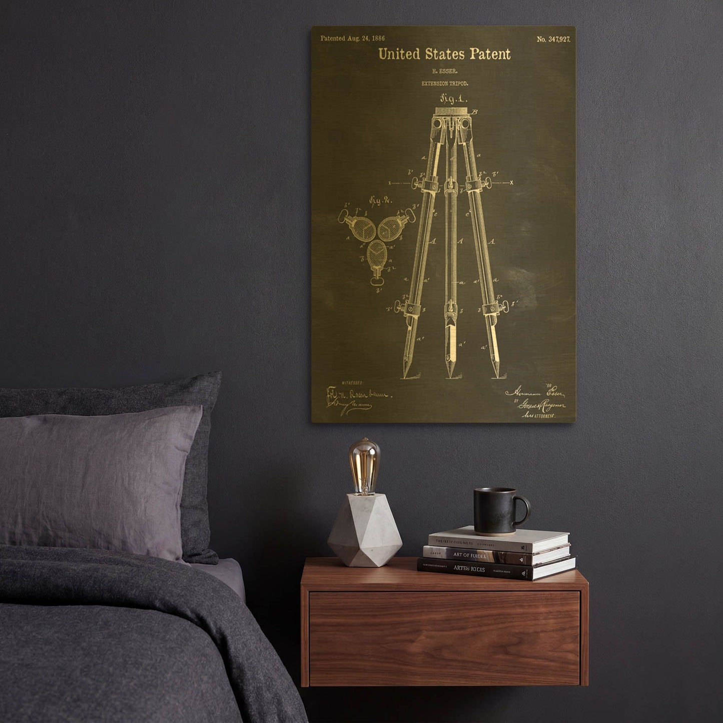 'Camera Tripod Blueprint Patent Chalkboard' By LUXE Gold Metal Wall Art