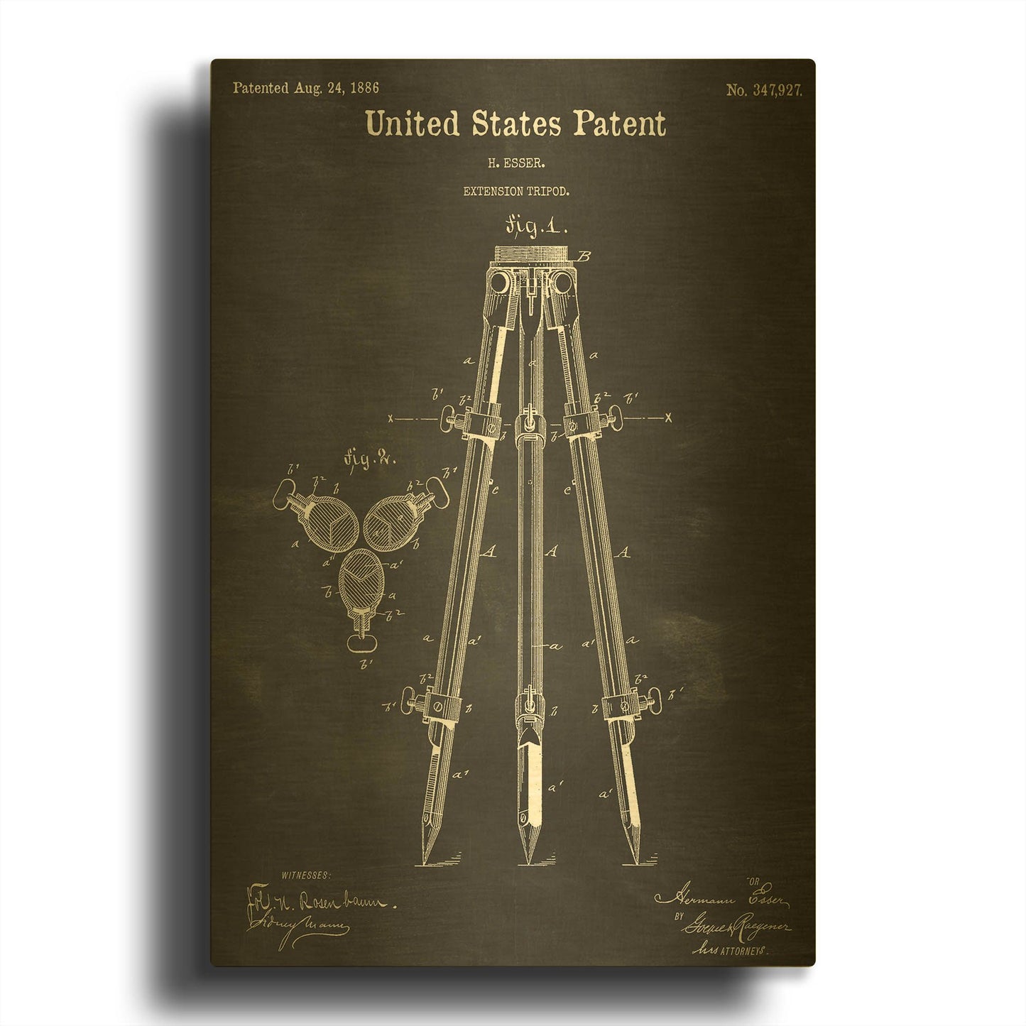 'Camera Tripod Blueprint Patent Chalkboard' By LUXE Gold Metal Wall Art