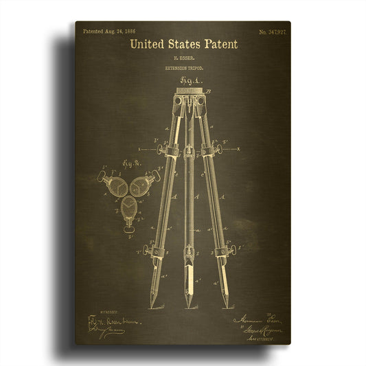 'Camera Tripod Blueprint Patent Chalkboard' By LUXE Gold Metal Wall Art