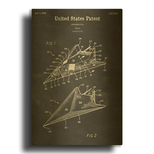 'F-117 Nighthawk Stealth Fighter Blueprint Patent Chalkboard' By LUXE Gold Metal Wall Art