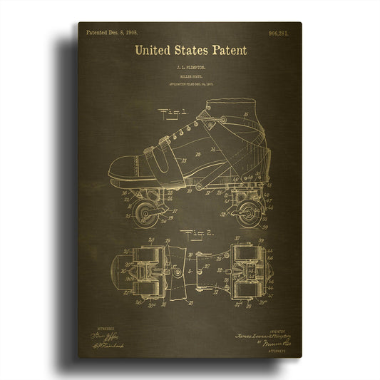 'Roller Skates Blueprint Patent Chalkboard' By LUXE Gold Metal Wall Art