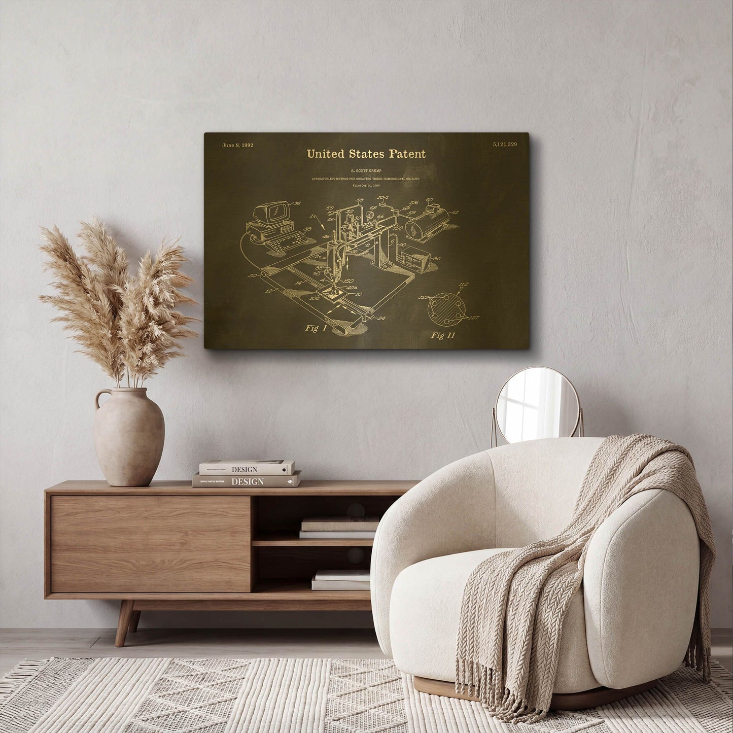 '3D Printer Blueprint Patent Chalkboard' By LUXE Gold Metal Wall Art
