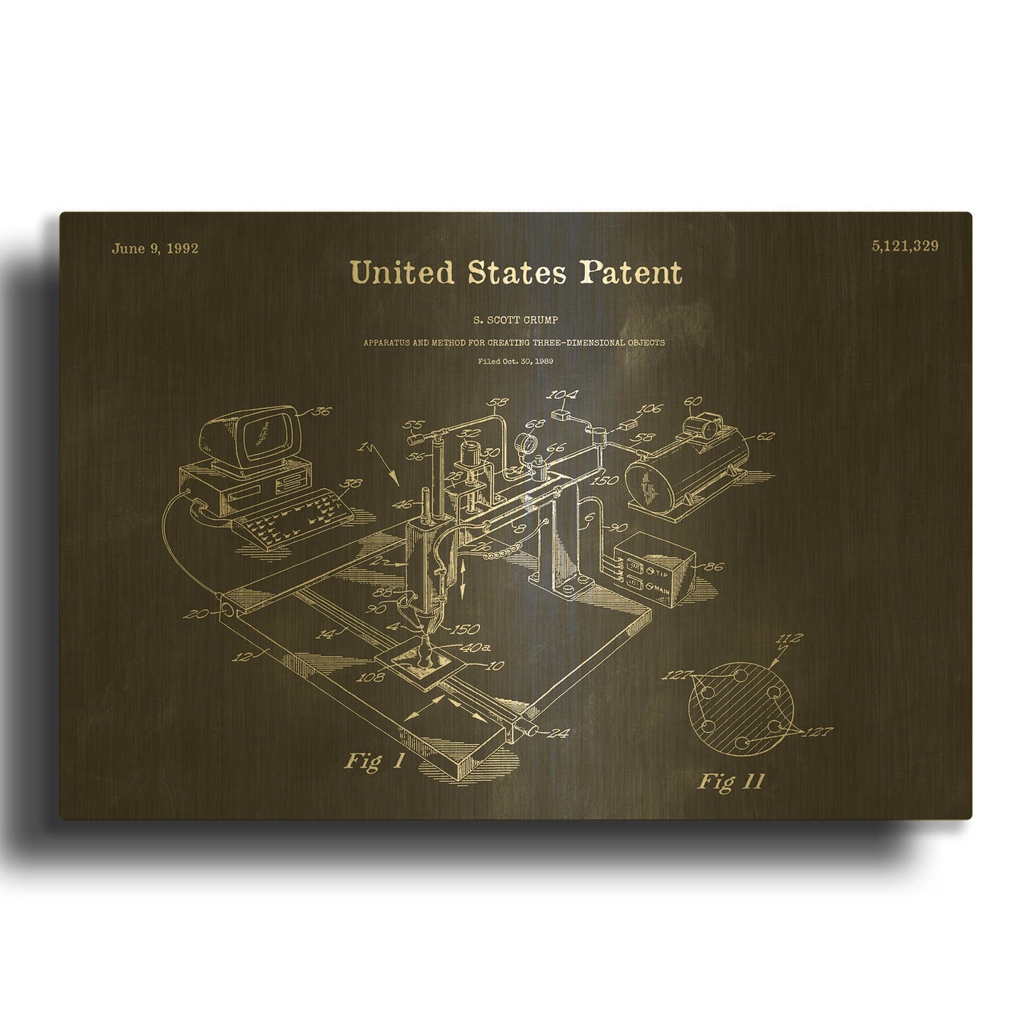 '3D Printer Blueprint Patent Chalkboard' By LUXE Gold Metal Wall Art