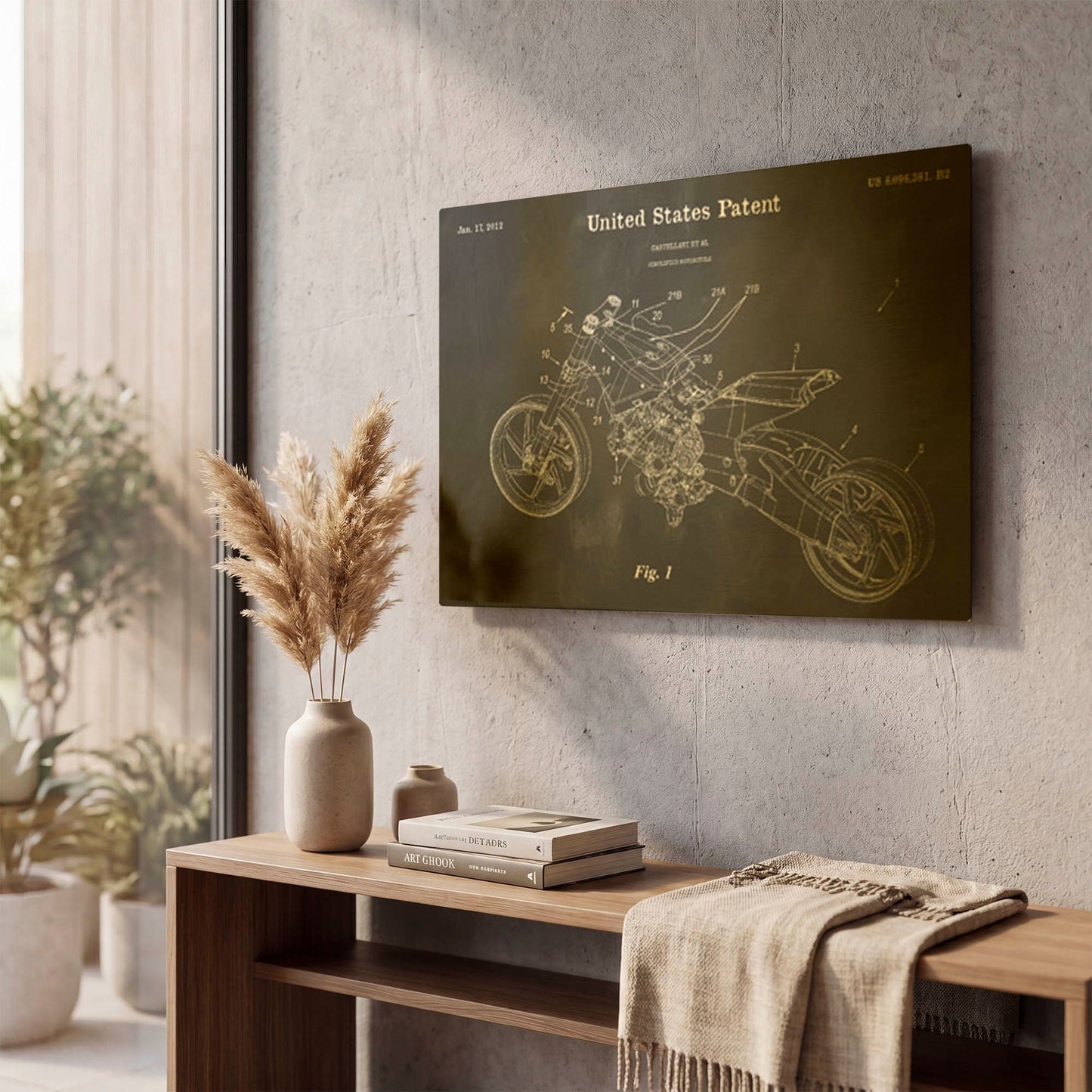 'Motocycle Blueprint Patent Chalkboard' By LUXE Gold Metal Wall Art