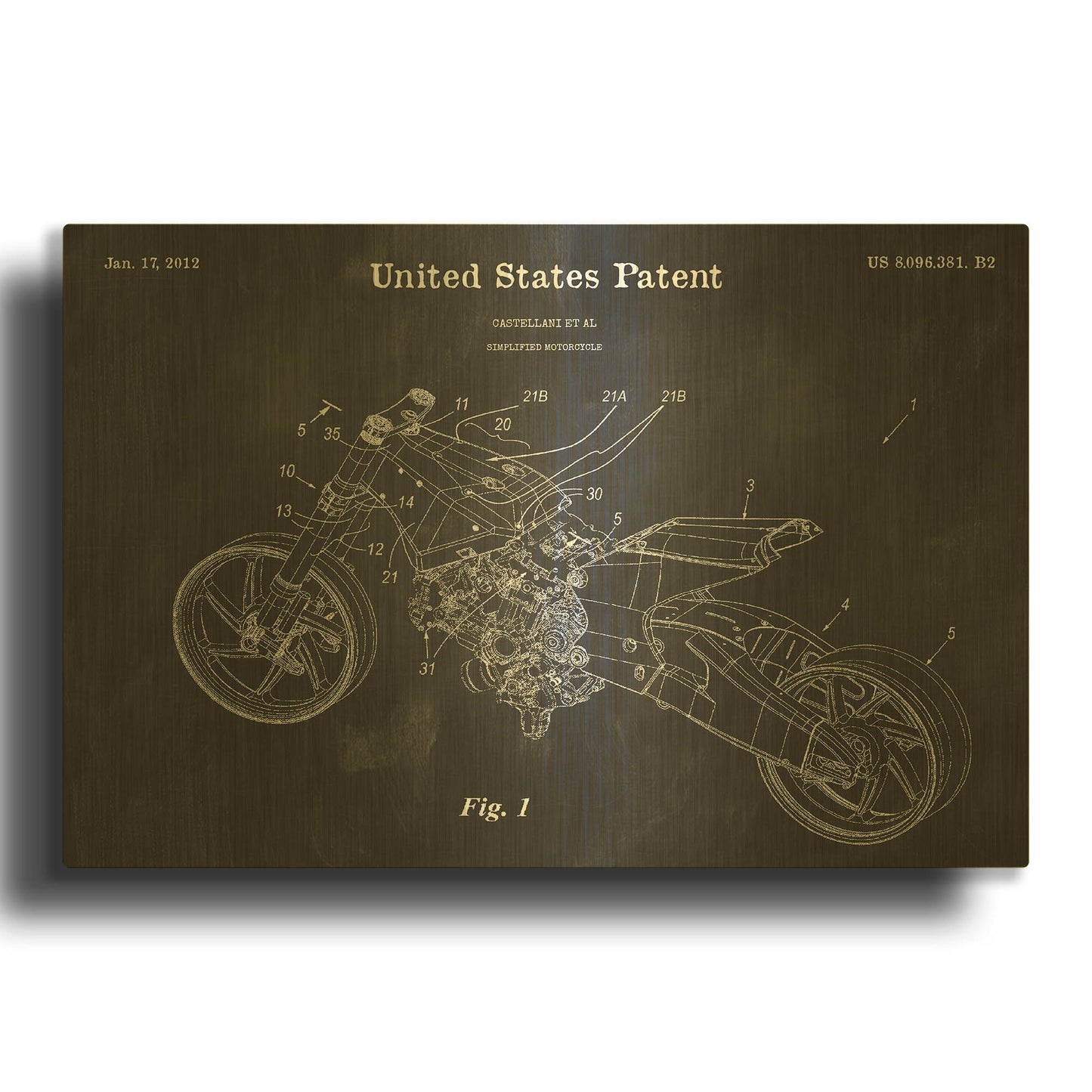 'Motocycle Blueprint Patent Chalkboard' By LUXE Gold Metal Wall Art