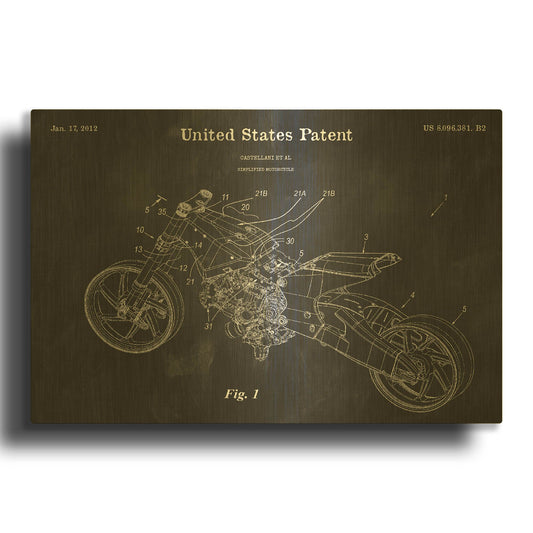 'Motocycle Blueprint Patent Chalkboard' By LUXE Gold Metal Wall Art