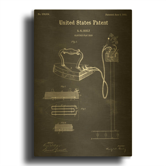 'Electric Flat Iron Blueprint Patent Chalkboard' By LUXE Gold Metal Wall Art