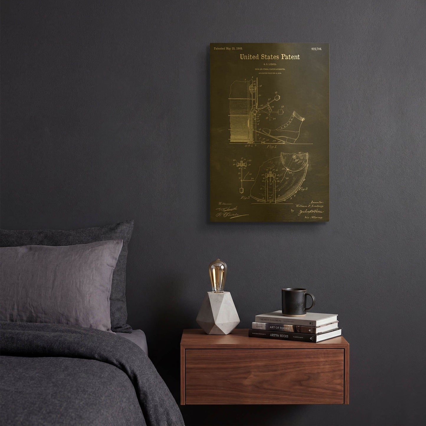 'Drum and Cymbal Blueprint Patent Chalkboard' By LUXE Gold Metal Wall Art
