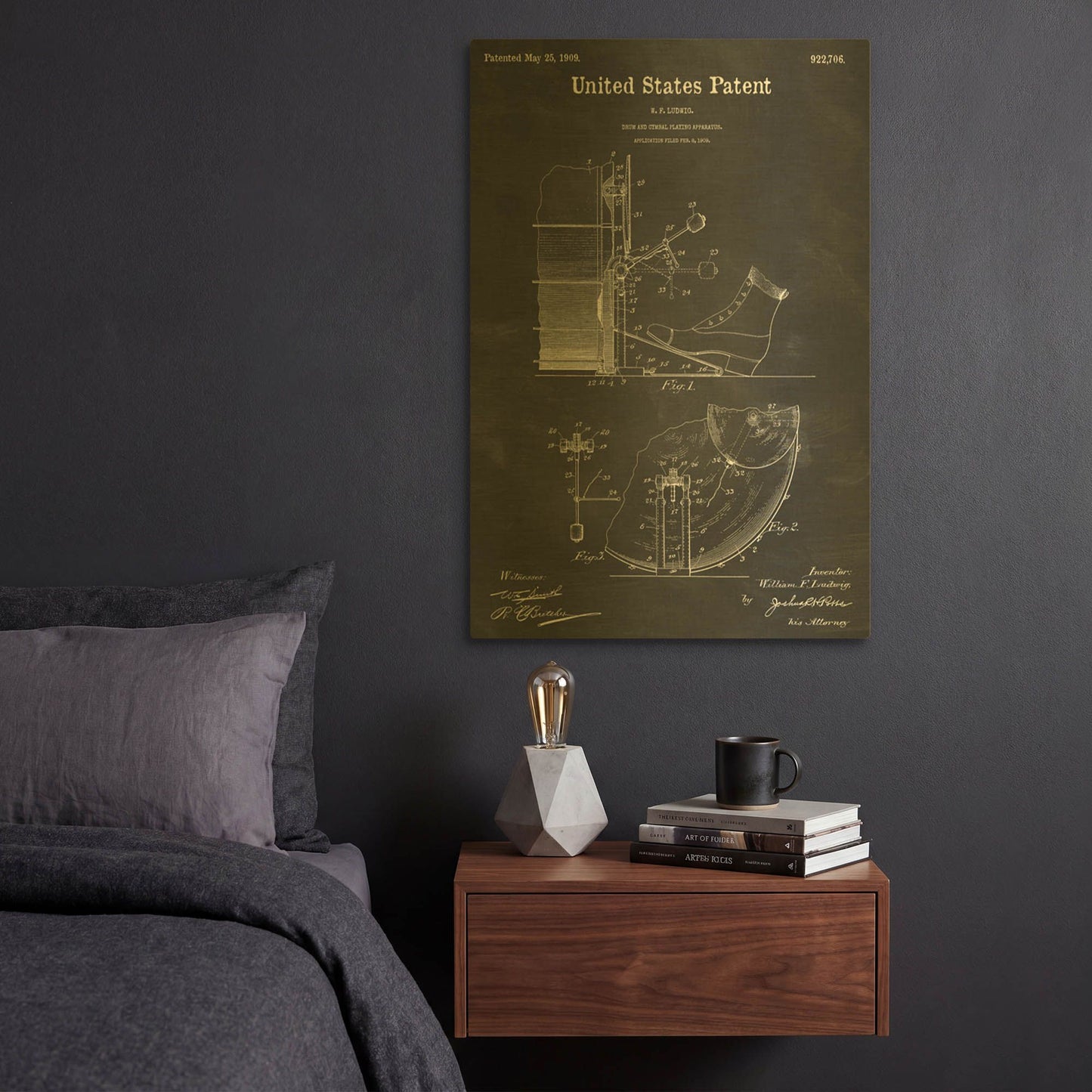 'Drum and Cymbal Blueprint Patent Chalkboard' By LUXE Gold Metal Wall Art