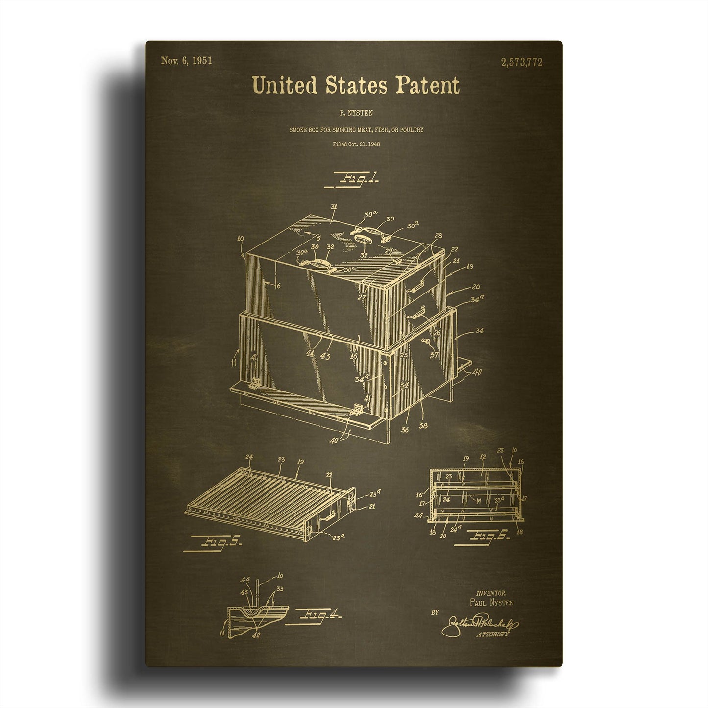 'Barbecue Blueprint Patent Chalkboard' By LUXE Gold Metal Wall Art