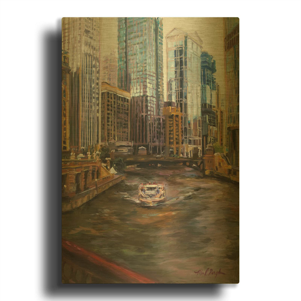 'Chicago River' By Marilyn Borglum Gold Metal Wall Art