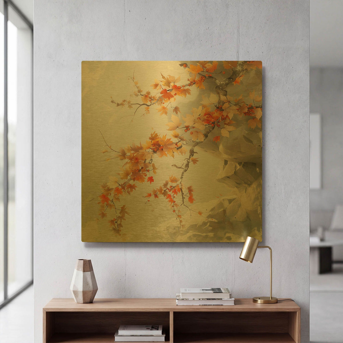 'Cliffside Foliage' By r3darch0n Gold Metal Wall Art