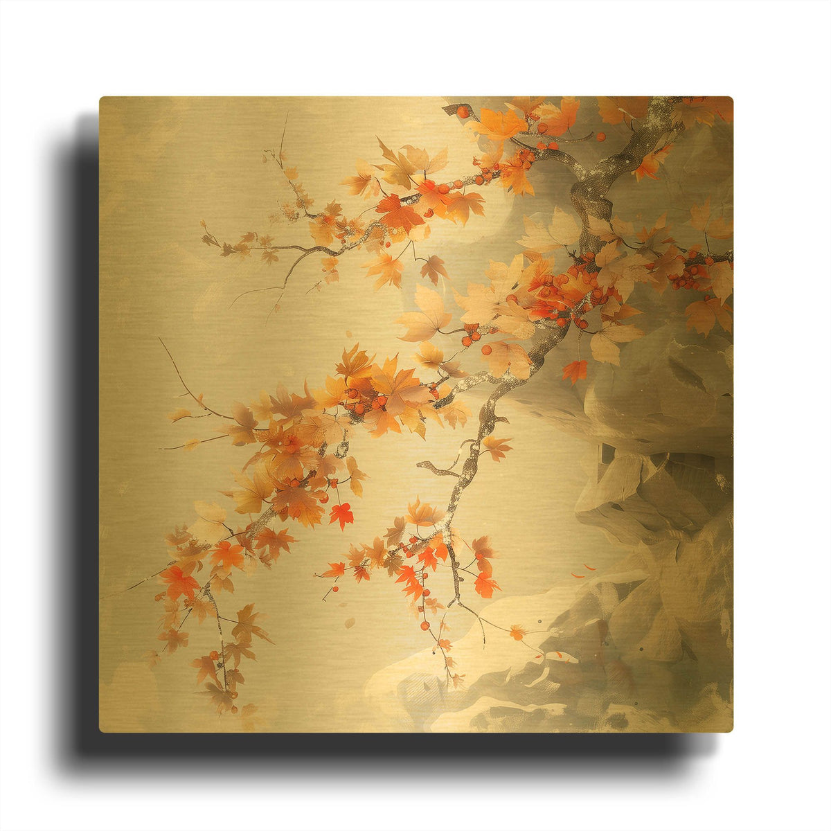 'Cliffside Foliage' By r3darch0n Gold Metal Wall Art