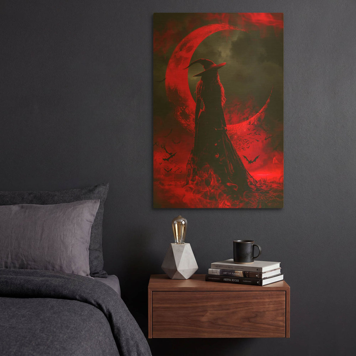 'Crimson Moon Enchantress' By r3darch0n Gold Metal Wall Art