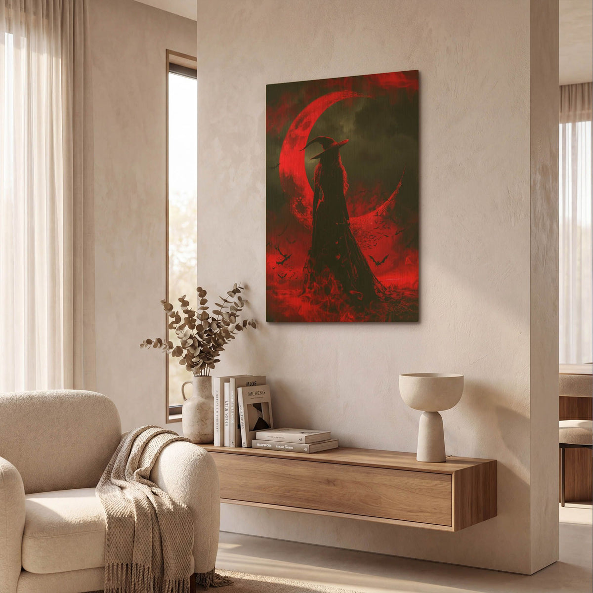 'Crimson Moon Enchantress' By r3darch0n Gold Metal Wall Art