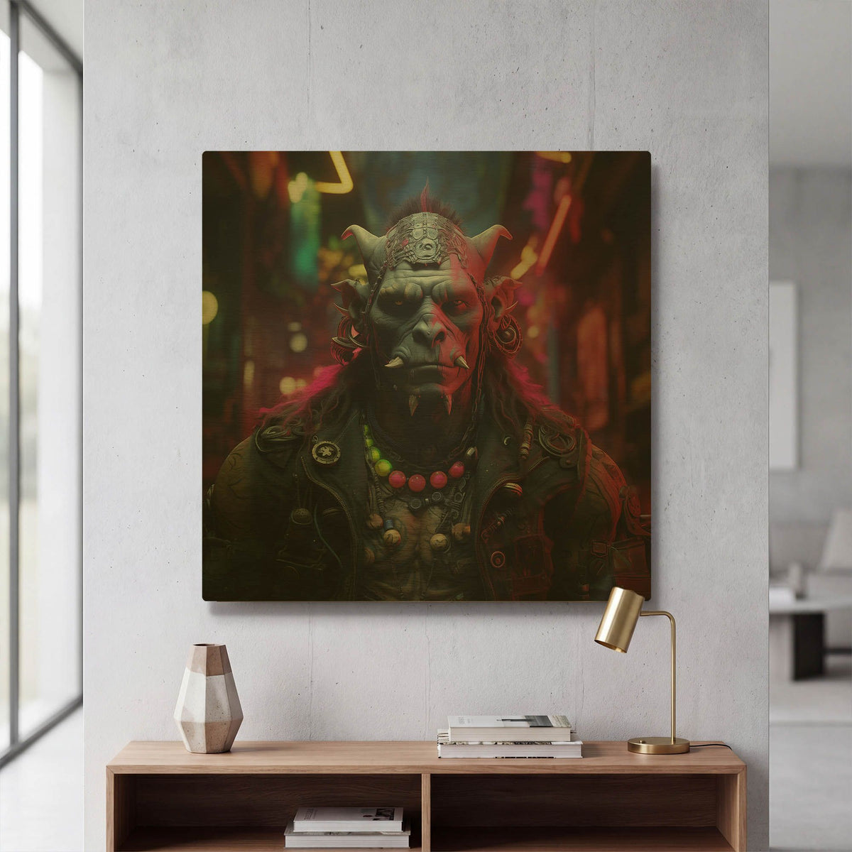 'Cyberpunk Orc Shaman' By r3darch0n Gold Metal Wall Art