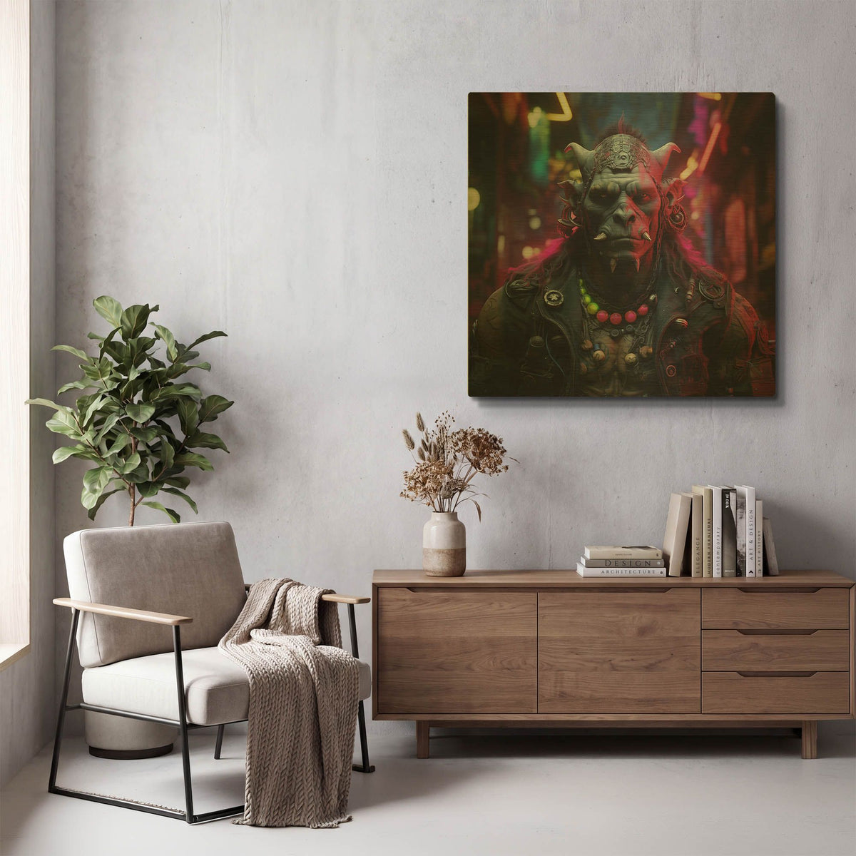 'Cyberpunk Orc Shaman' By r3darch0n Gold Metal Wall Art