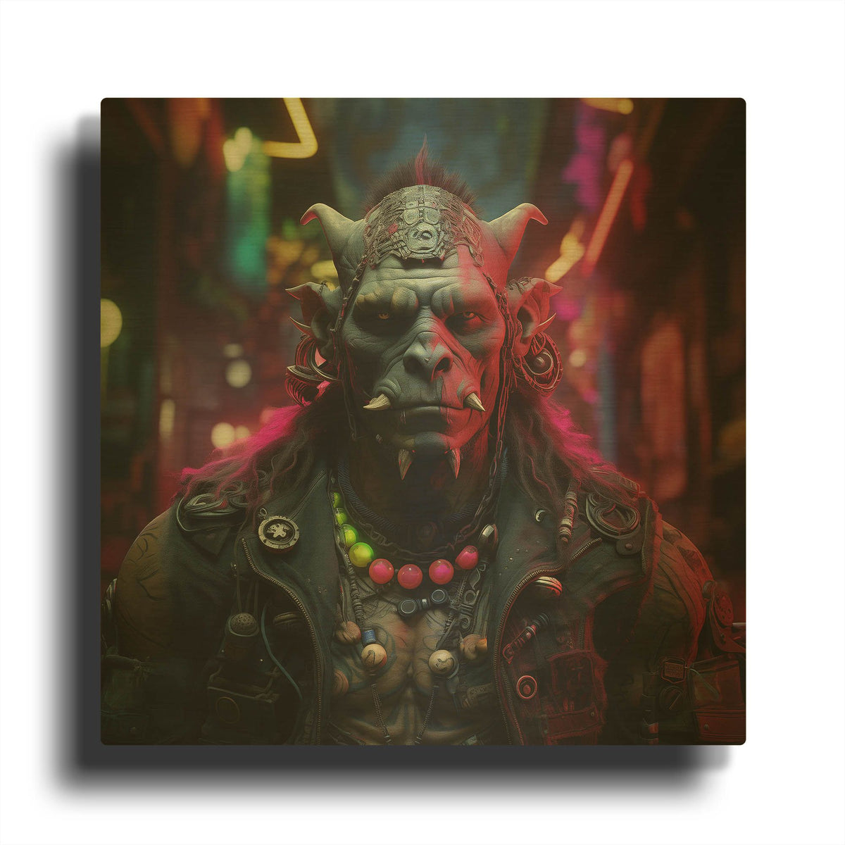 'Cyberpunk Orc Shaman' By r3darch0n Gold Metal Wall Art