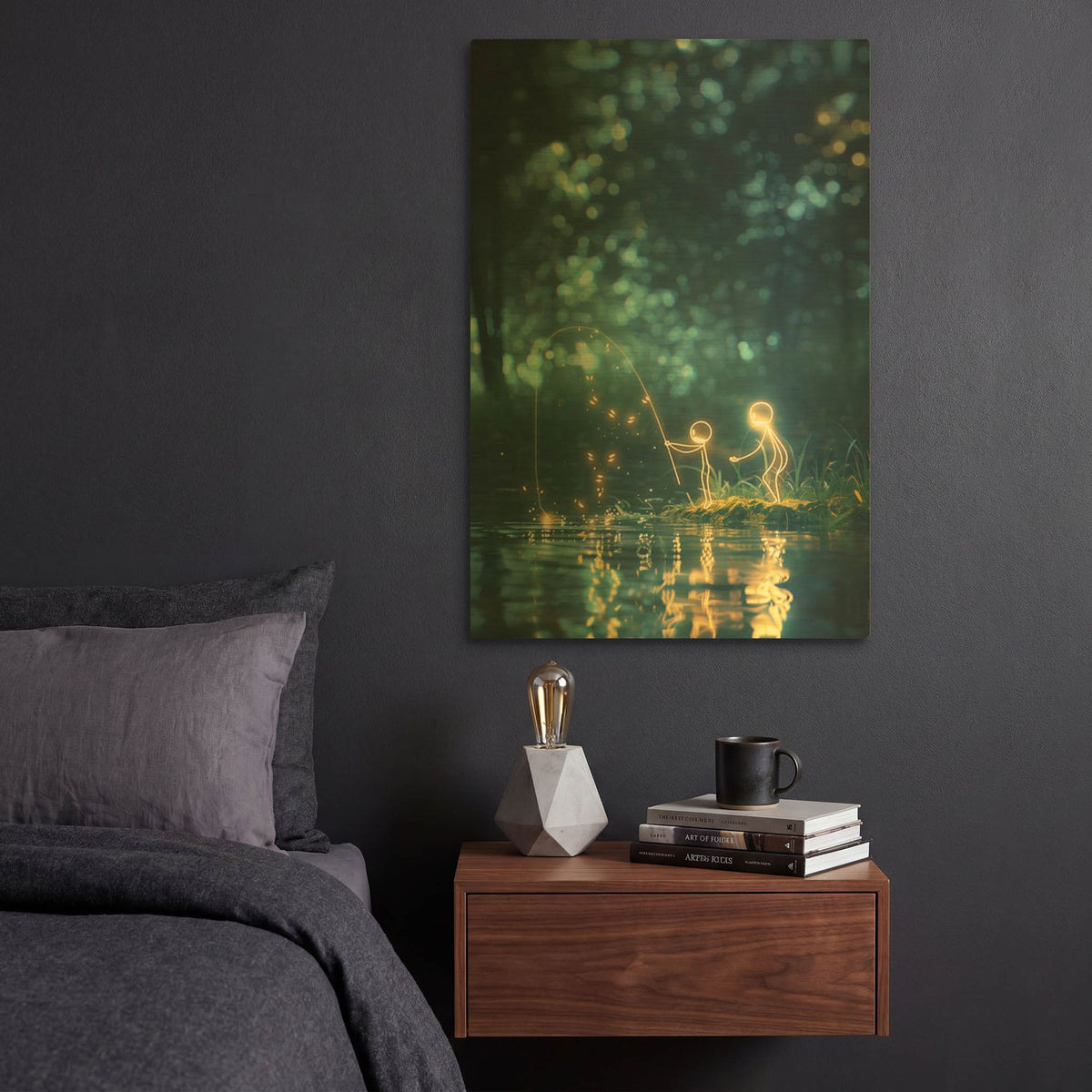 'Fishing With Dad' By r3darch0n Gold Metal Wall Art