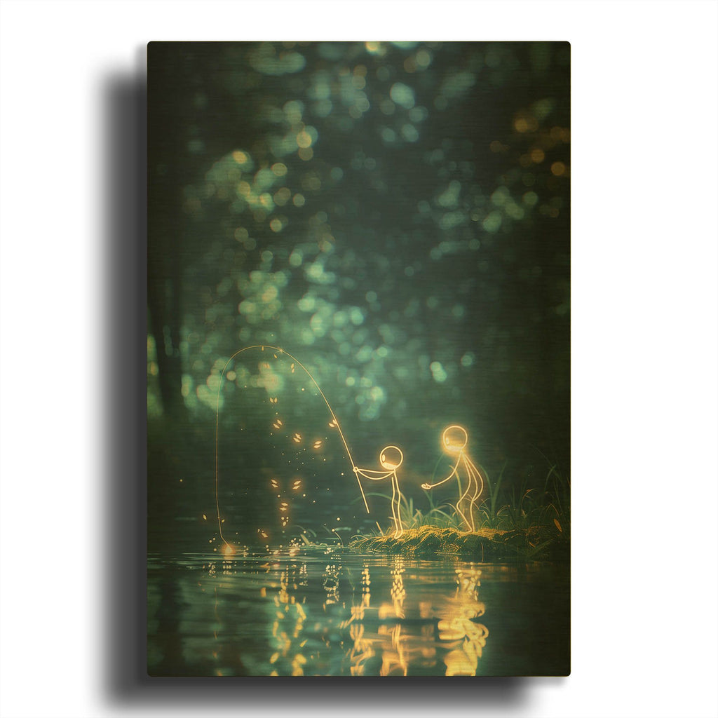 'Fishing With Dad' By r3darch0n Gold Metal Wall Art