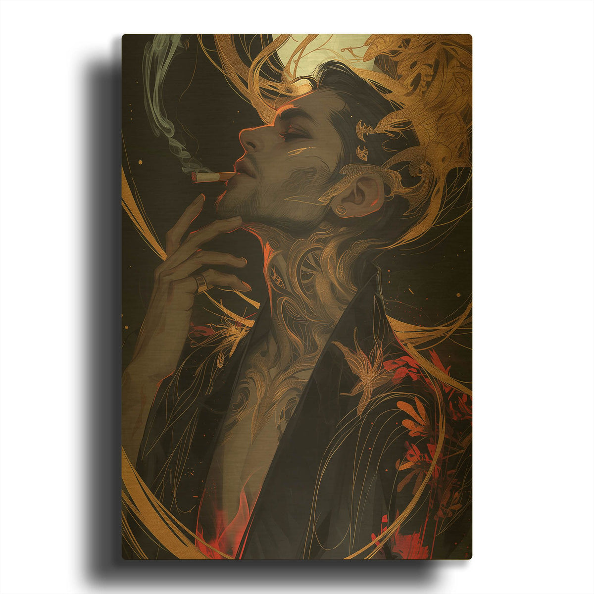 'Follow the Smoke' By r3darch0n Gold Metal Wall Art