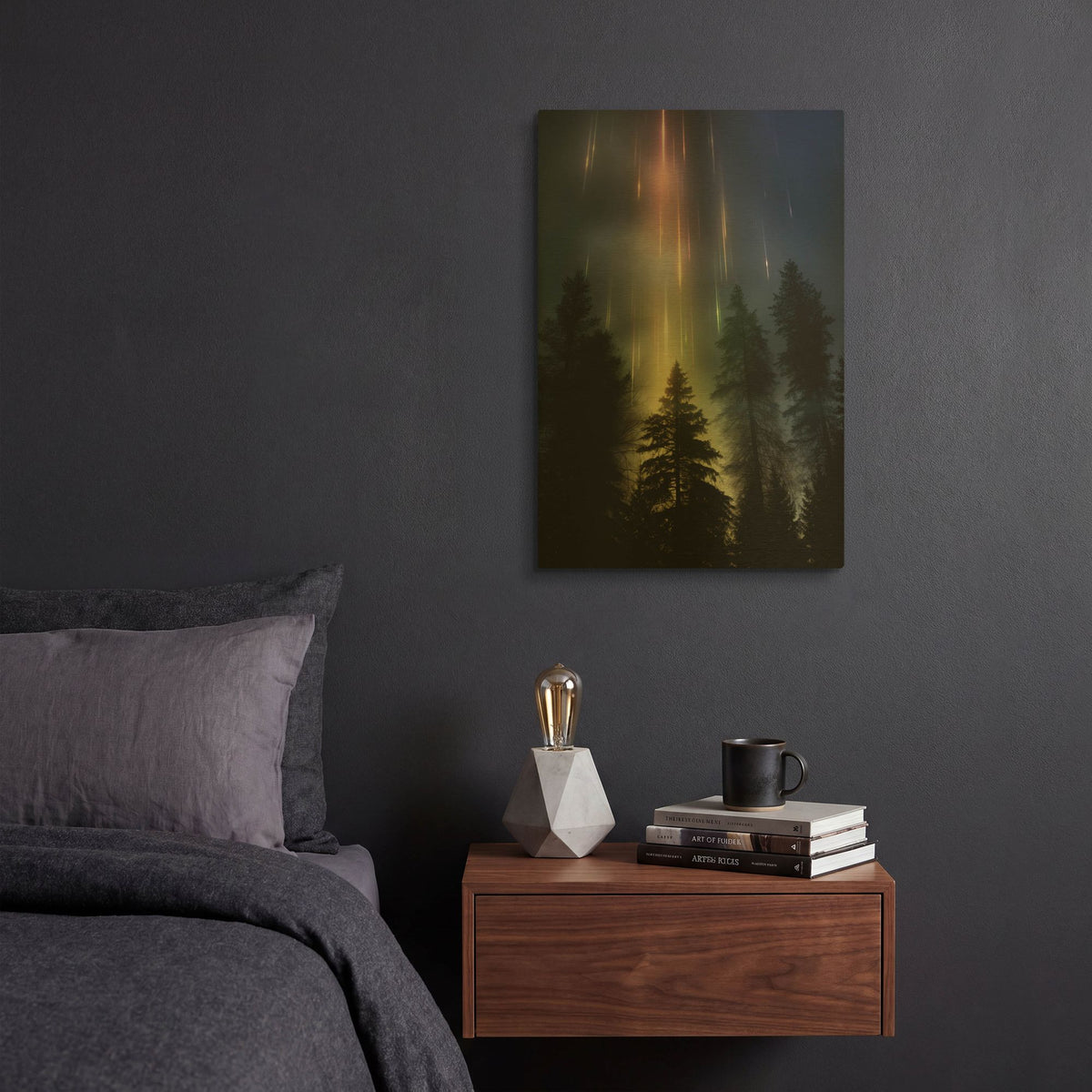 'Forest Light Pillars' By r3darch0n Gold Metal Wall Art