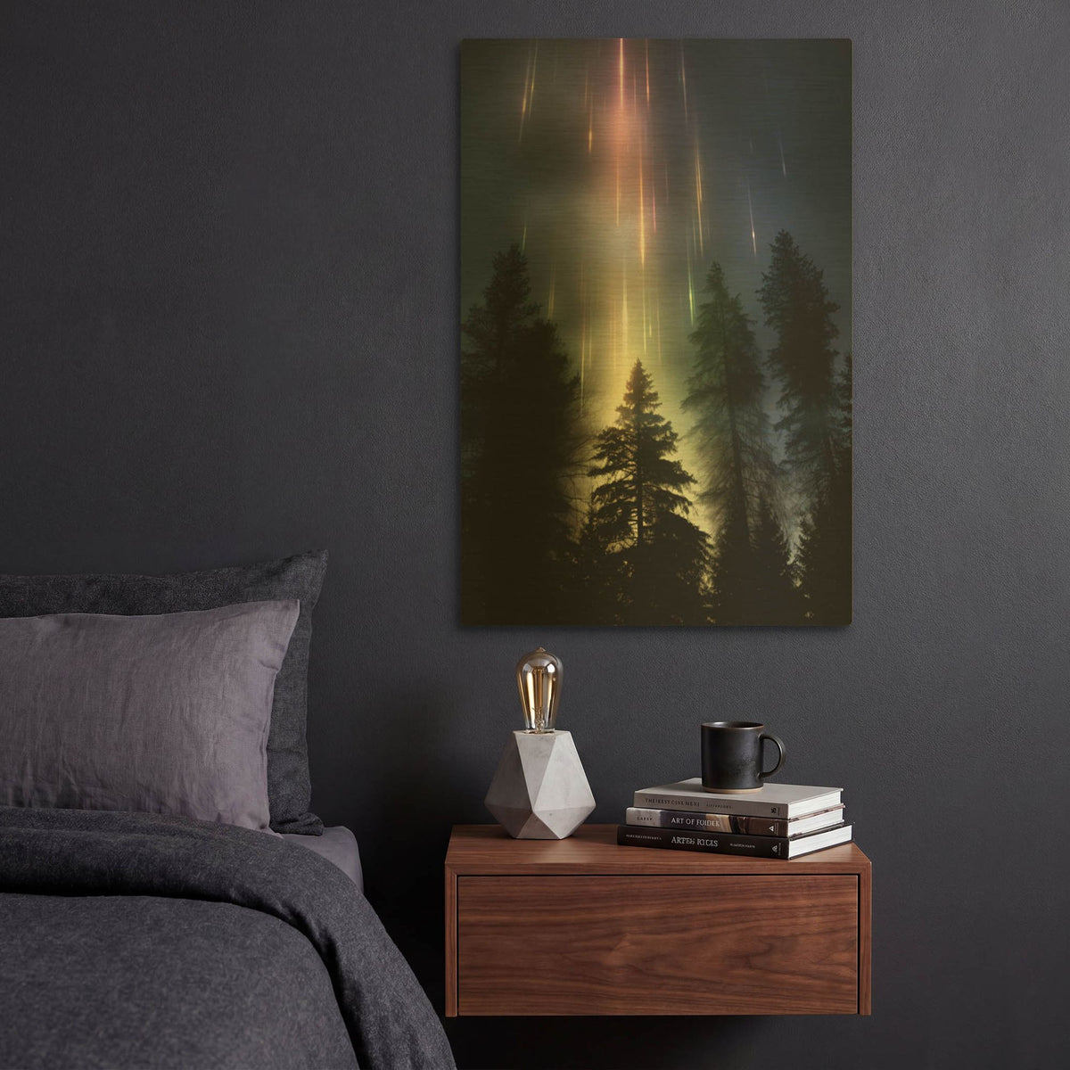 'Forest Light Pillars' By r3darch0n Gold Metal Wall Art