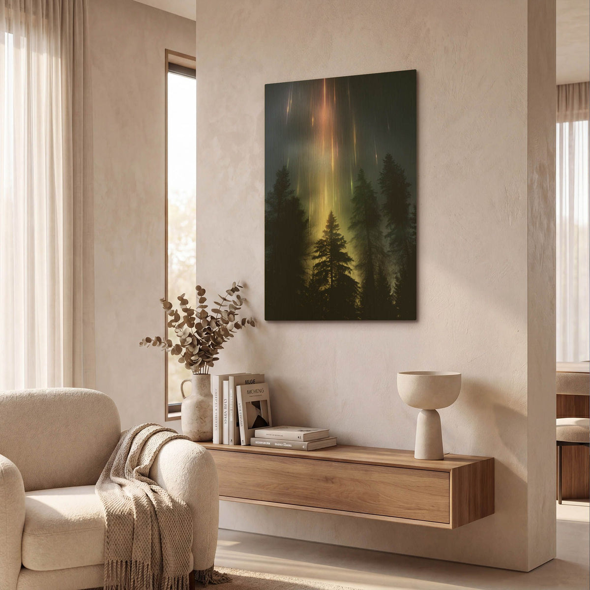 'Forest Light Pillars' By r3darch0n Gold Metal Wall Art