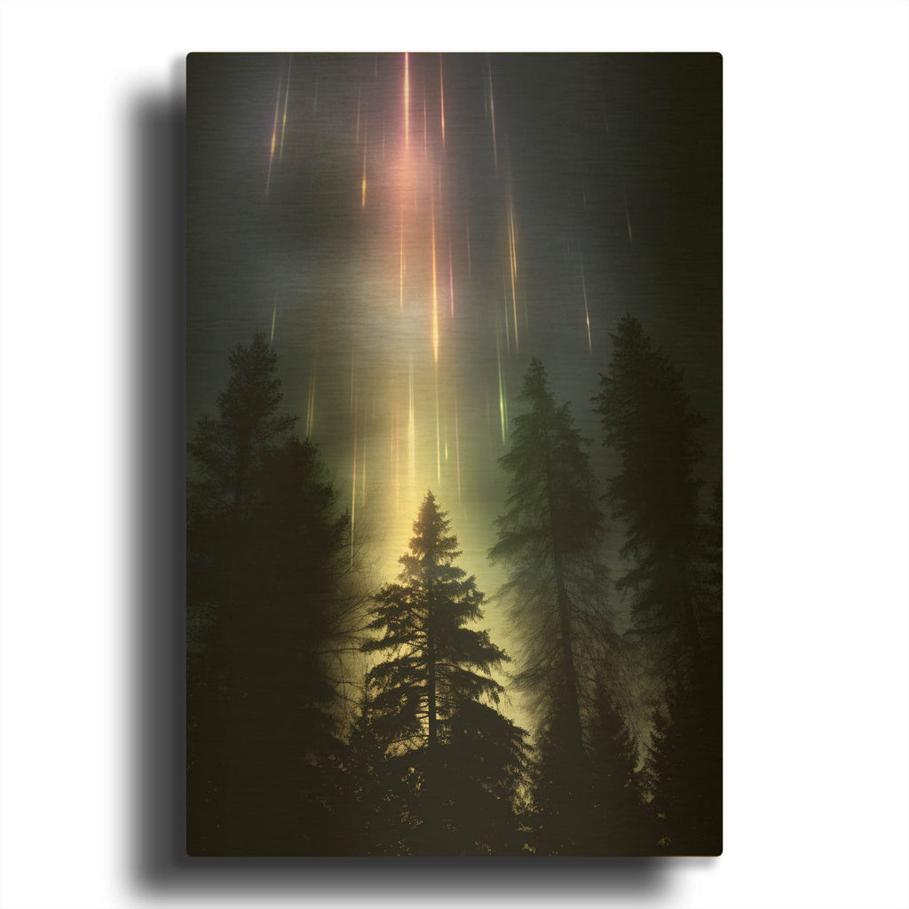 'Forest Light Pillars' By r3darch0n Gold Metal Wall Art
