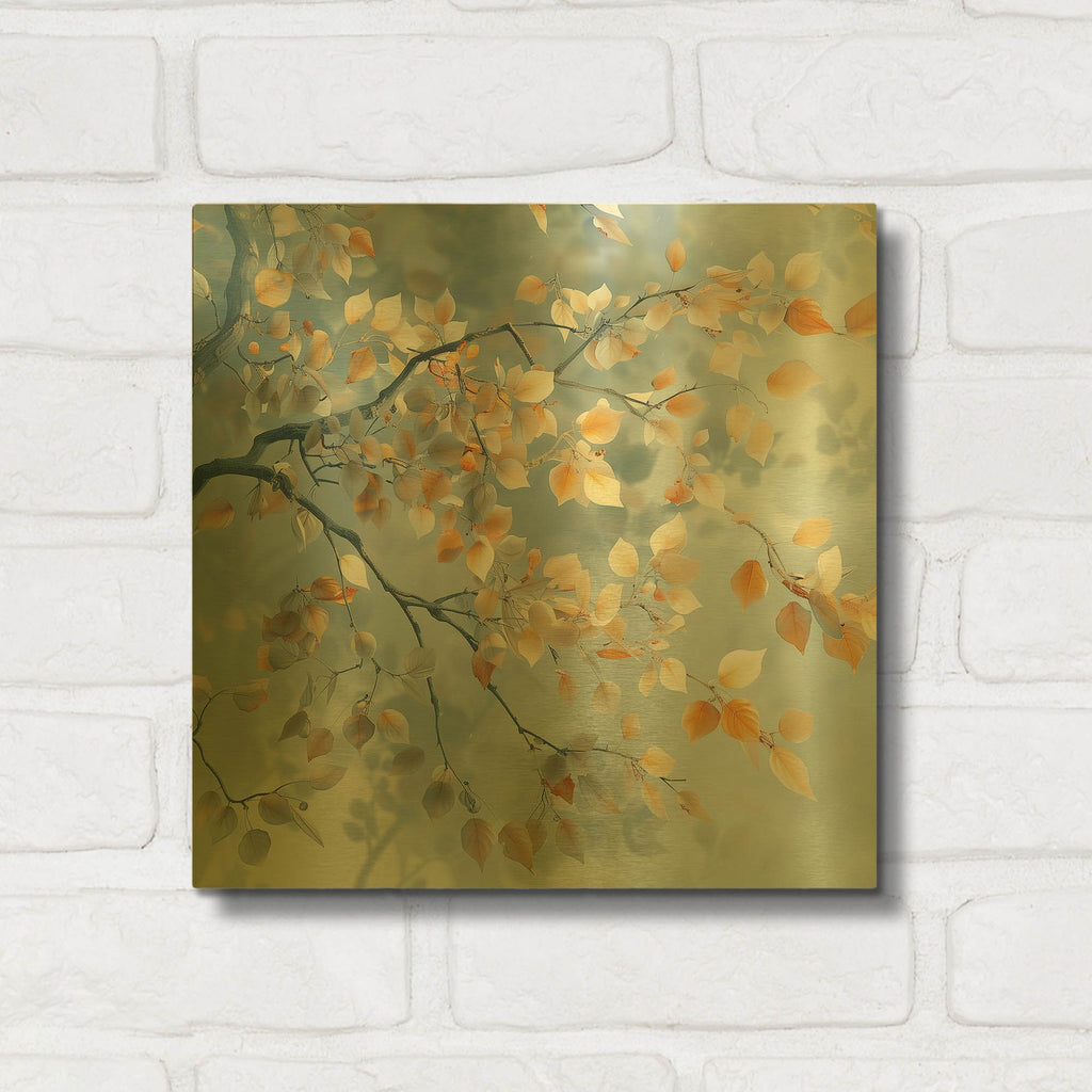 'Frost Kisses Golden Leaves' By r3darch0n Gold Metal Wall Art