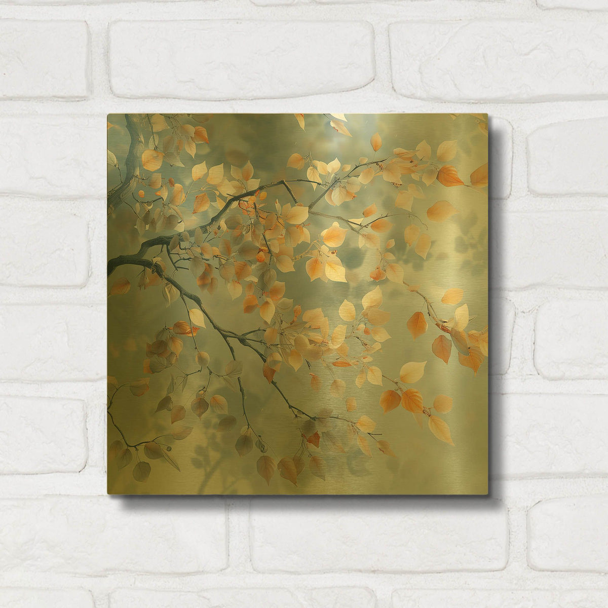 'Frost Kisses Golden Leaves' By r3darch0n Gold Metal Wall Art