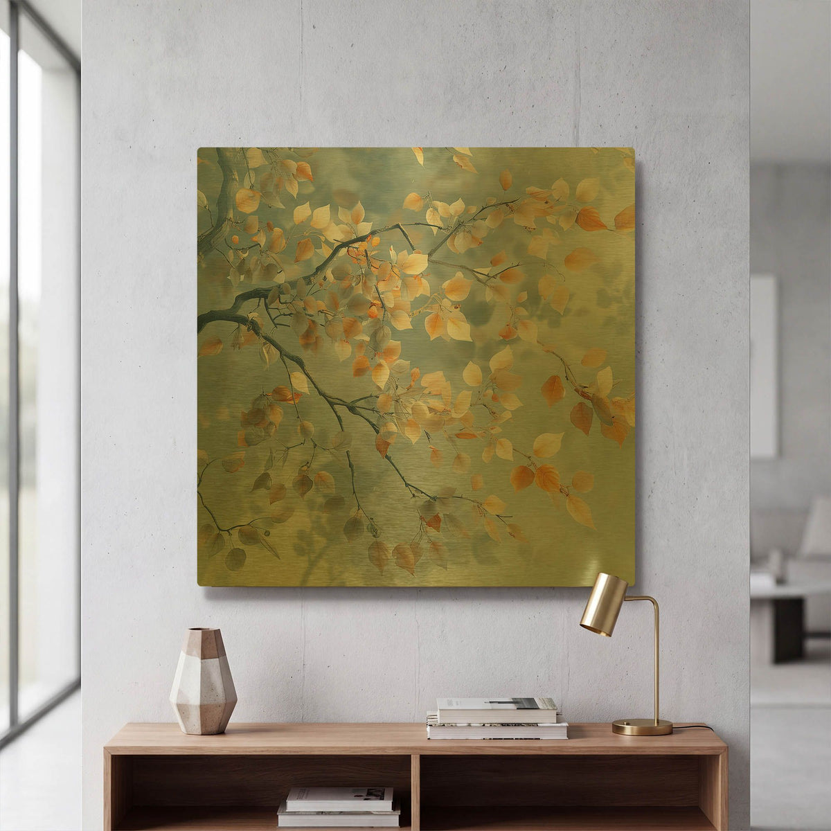 'Frost Kisses Golden Leaves' By r3darch0n Gold Metal Wall Art