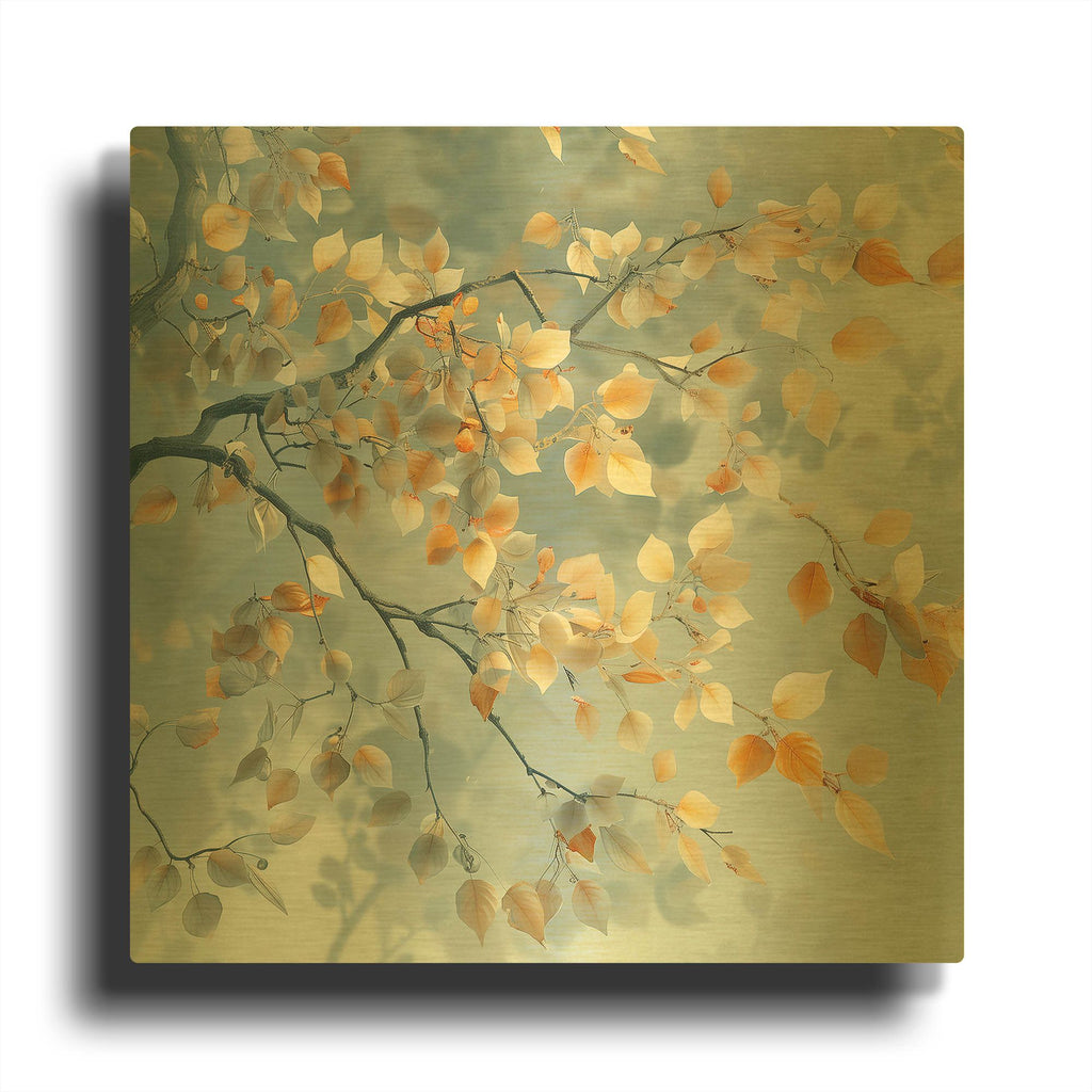 'Frost Kisses Golden Leaves' By r3darch0n Gold Metal Wall Art