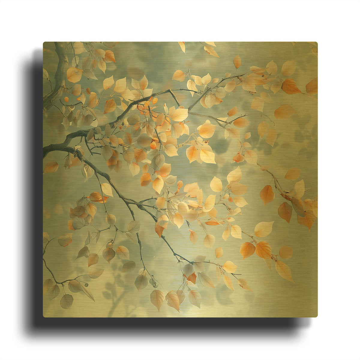 'Frost Kisses Golden Leaves' By r3darch0n Gold Metal Wall Art