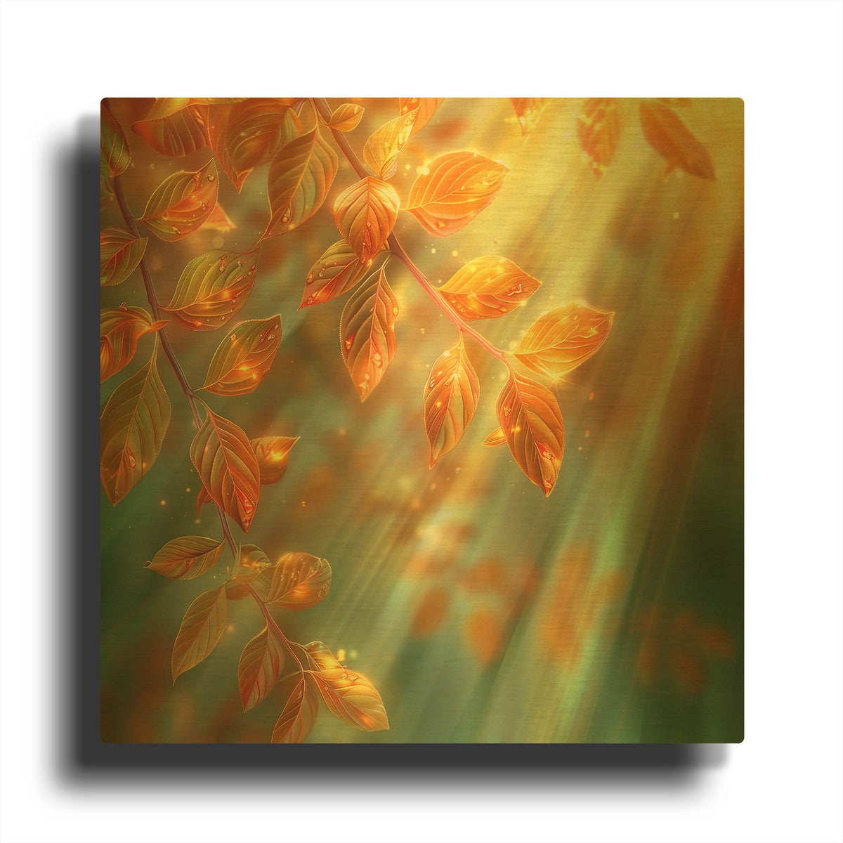 'Glistening Tears on Autumn Leaves' By r3darch0n Gold Metal Wall Art