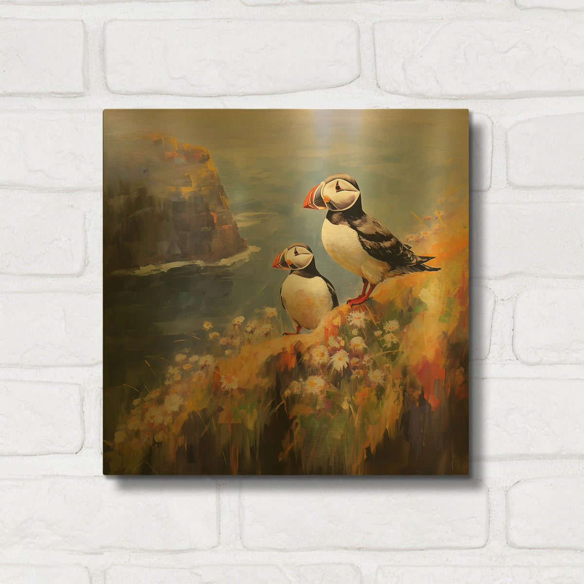 'Puffins 1' By r3darch0n Gold Metal Wall Art