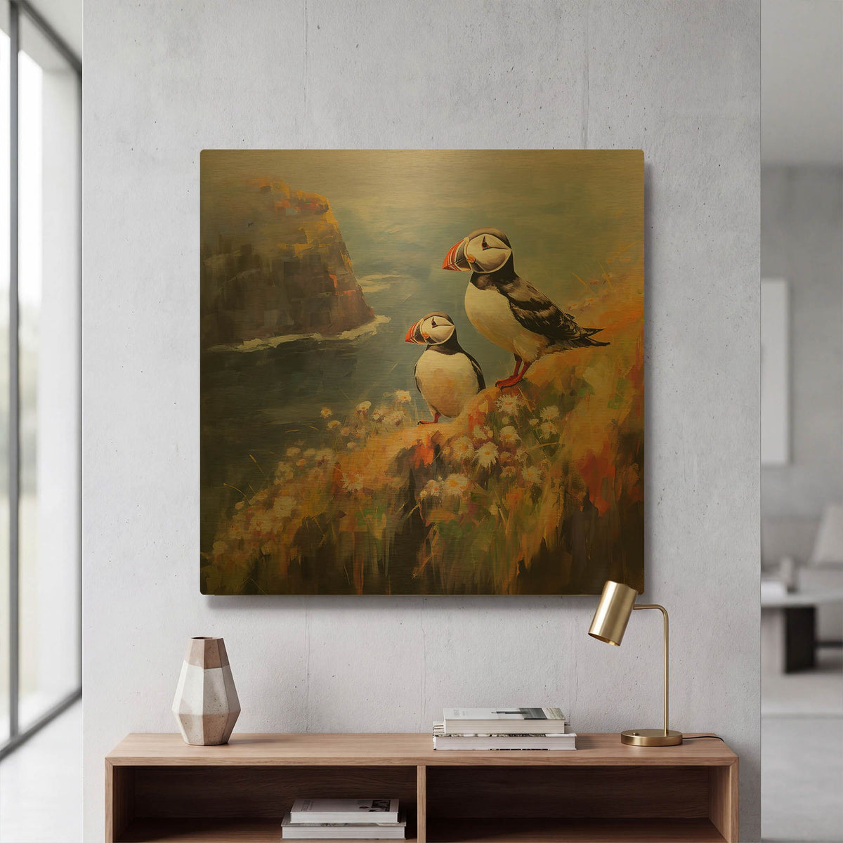 'Puffins 1' By r3darch0n Gold Metal Wall Art
