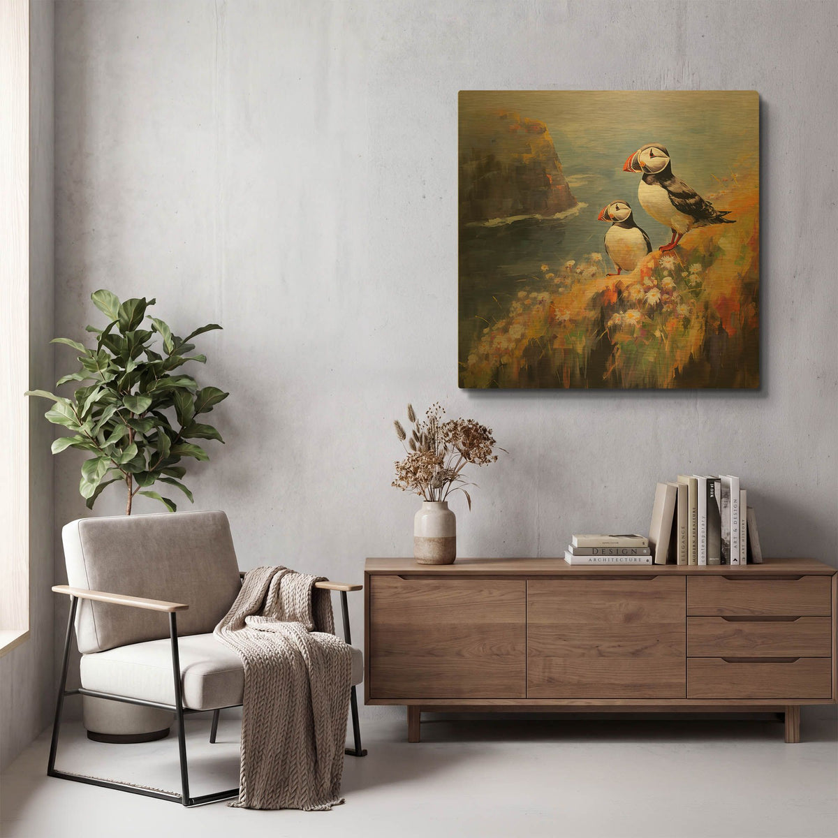 'Puffins 1' By r3darch0n Gold Metal Wall Art