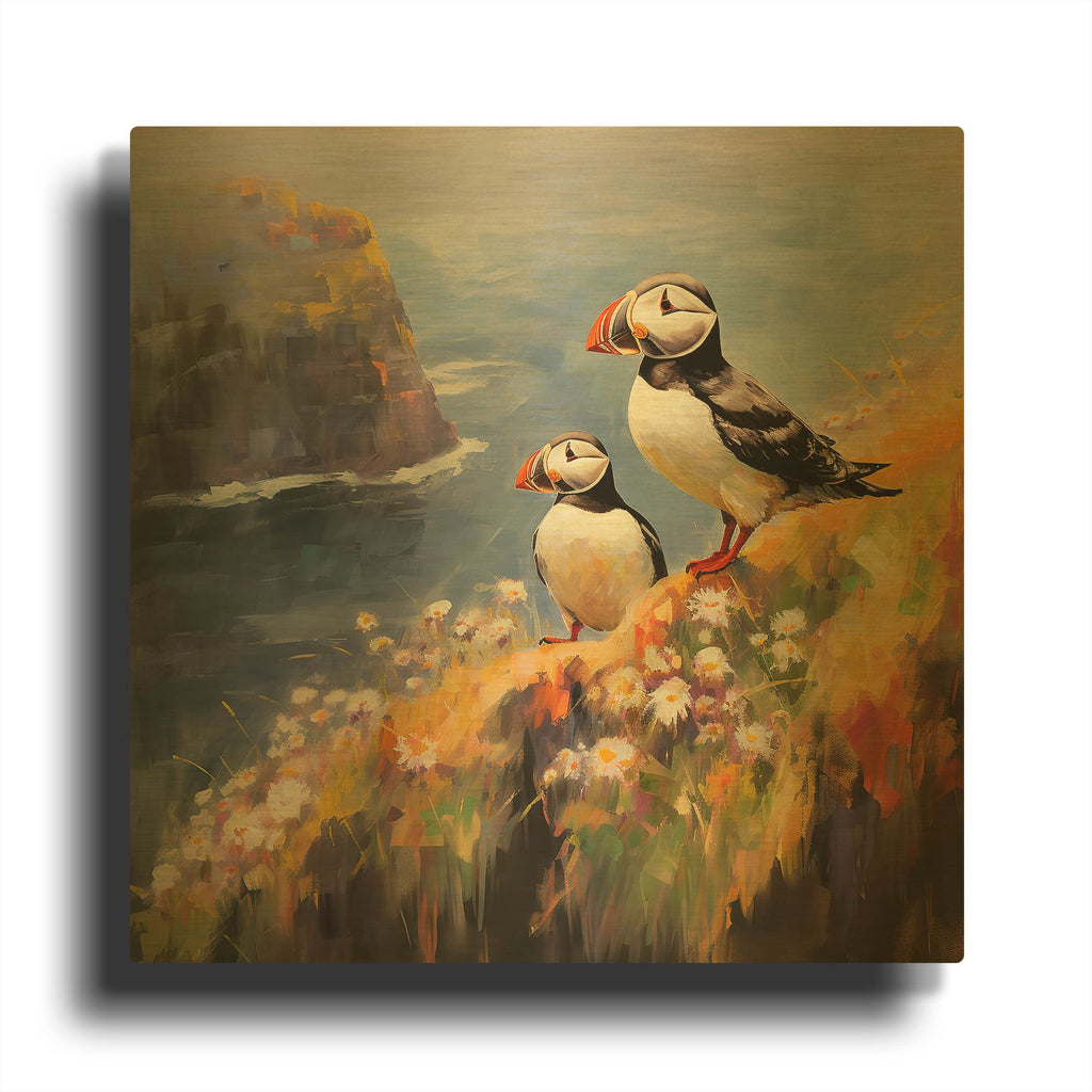 'Puffins 1' By r3darch0n Gold Metal Wall Art
