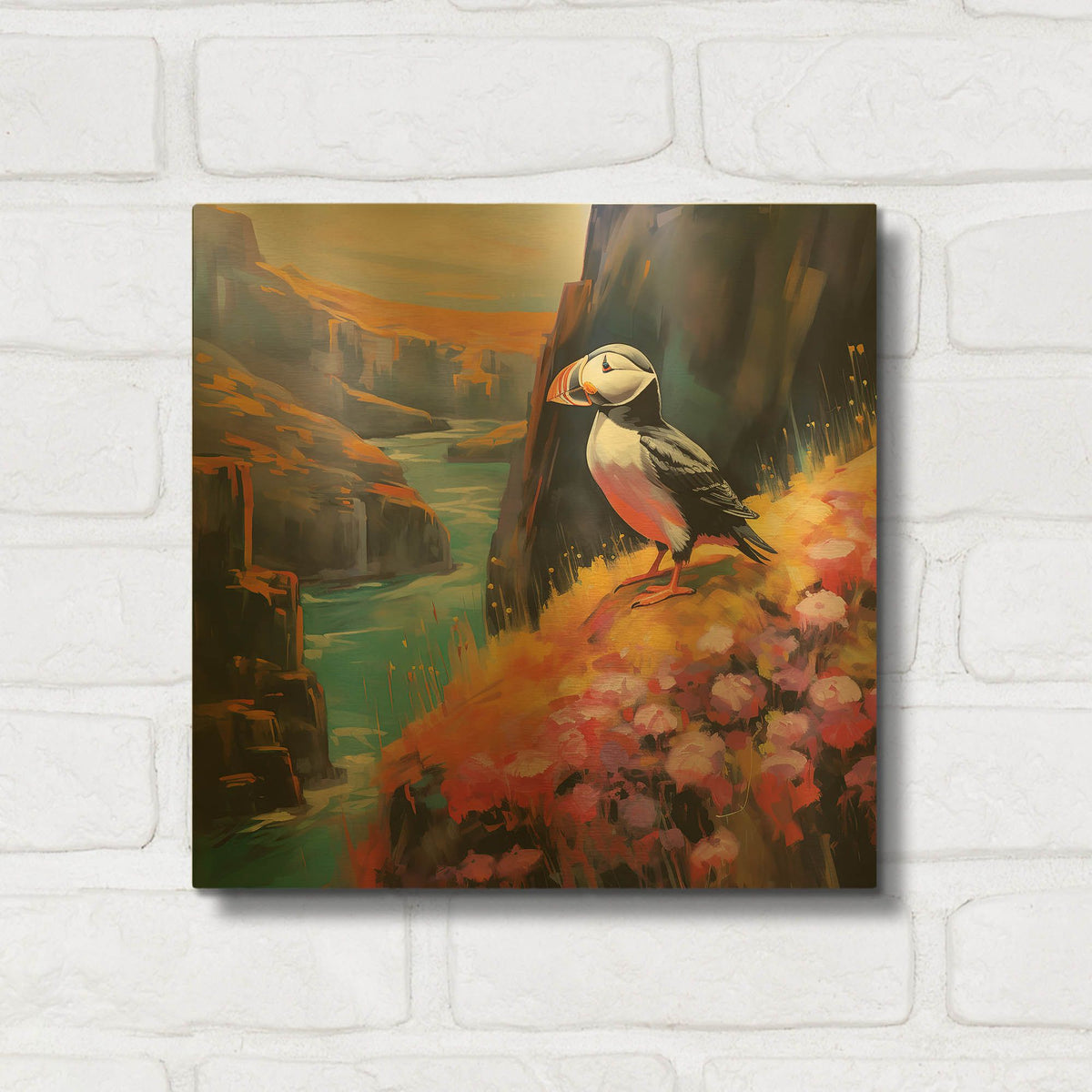 'Puffins 2' By r3darch0n Gold Metal Wall Art