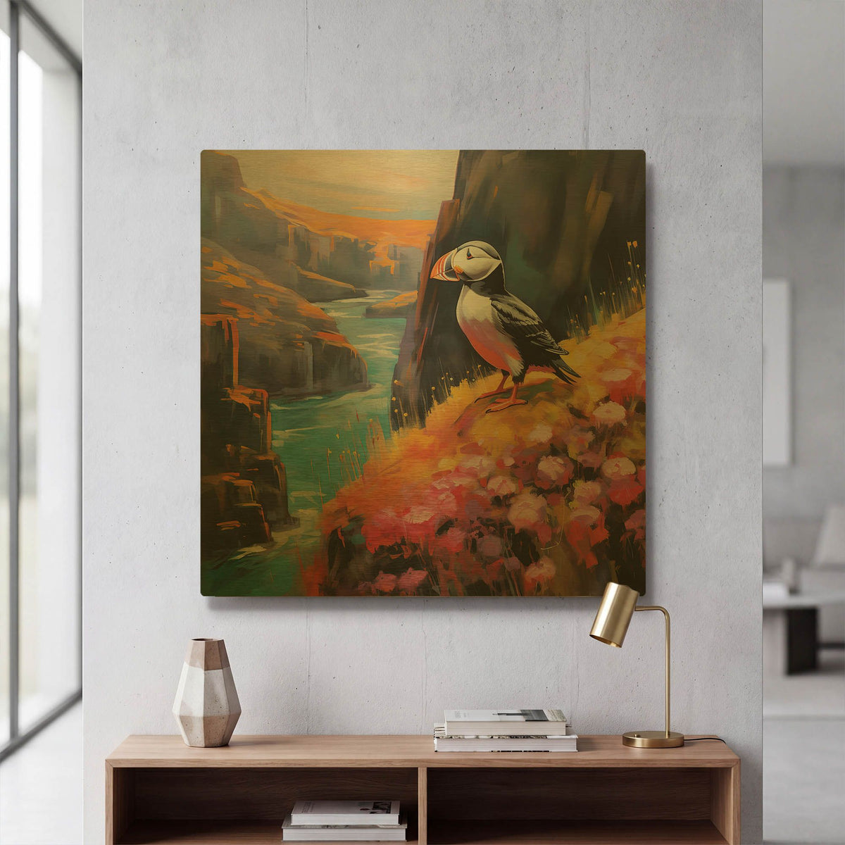 'Puffins 2' By r3darch0n Gold Metal Wall Art