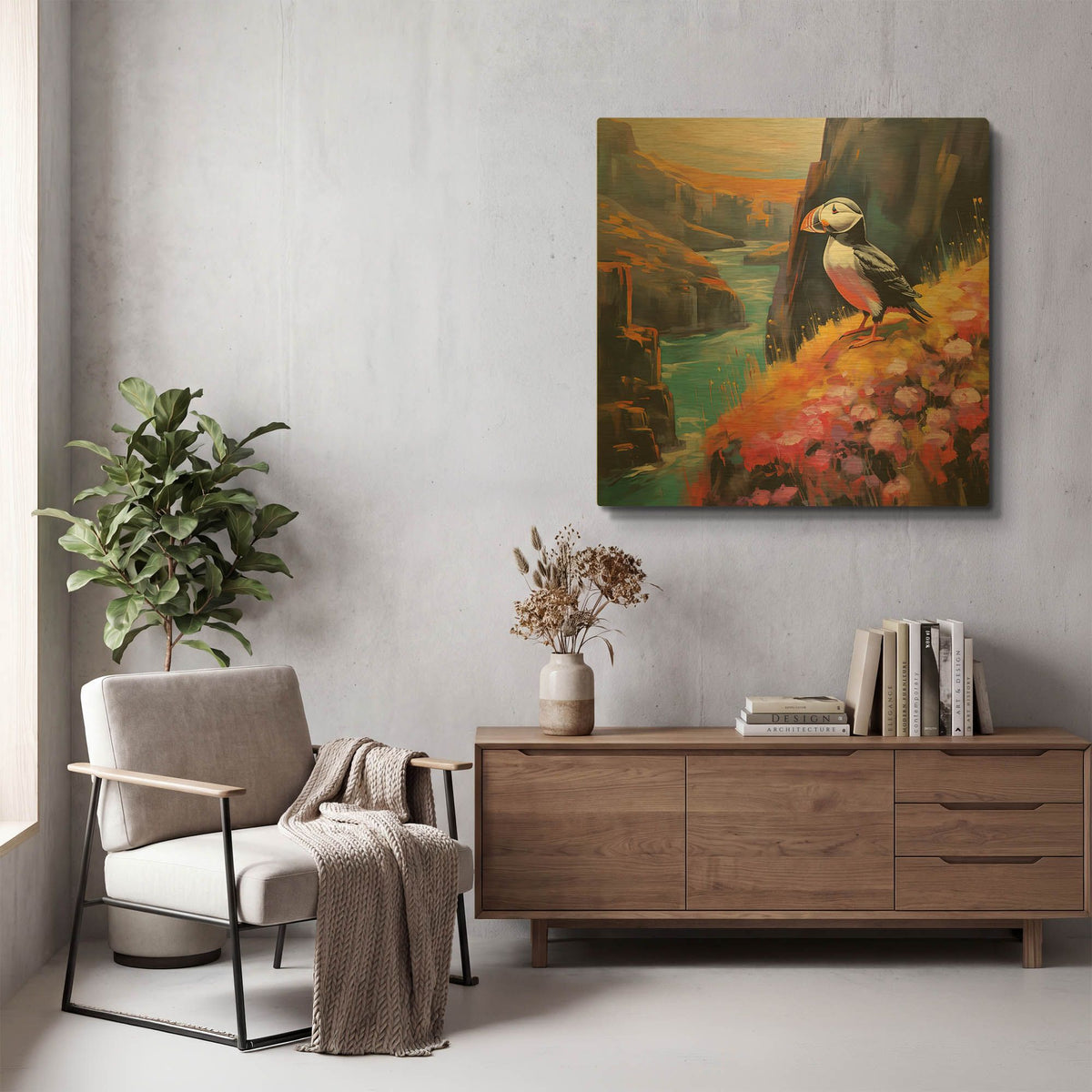 'Puffins 2' By r3darch0n Gold Metal Wall Art
